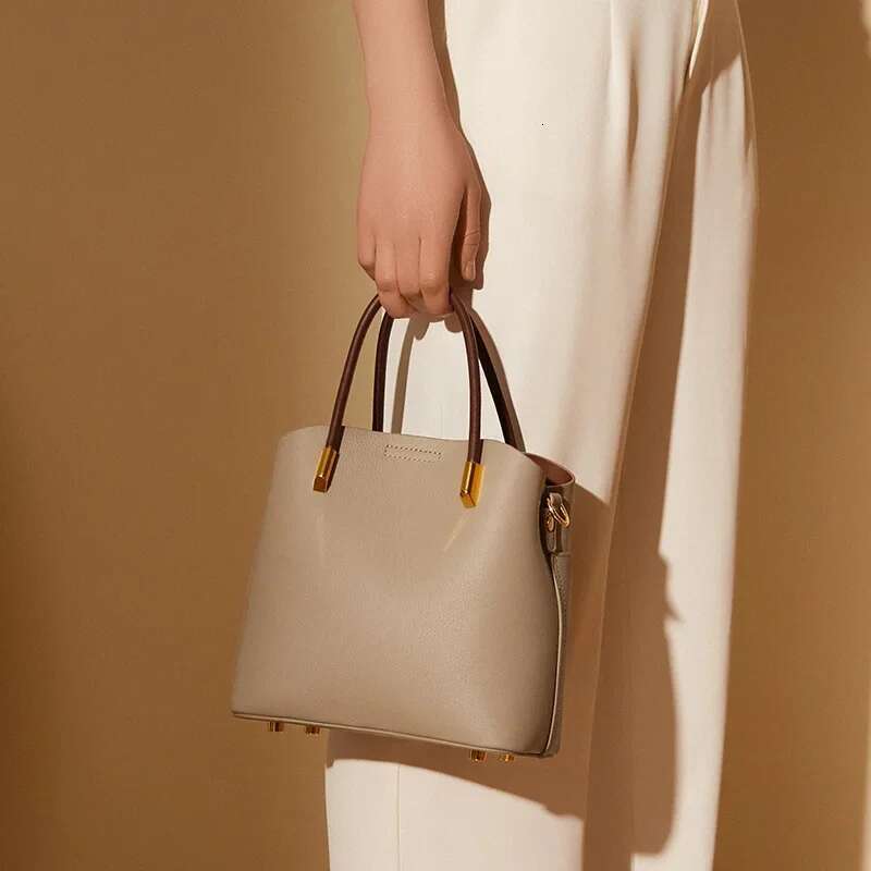 Genuine Leather Bucket Bags Women's Handbag High-End Casual Crossbody Cowhide Bag