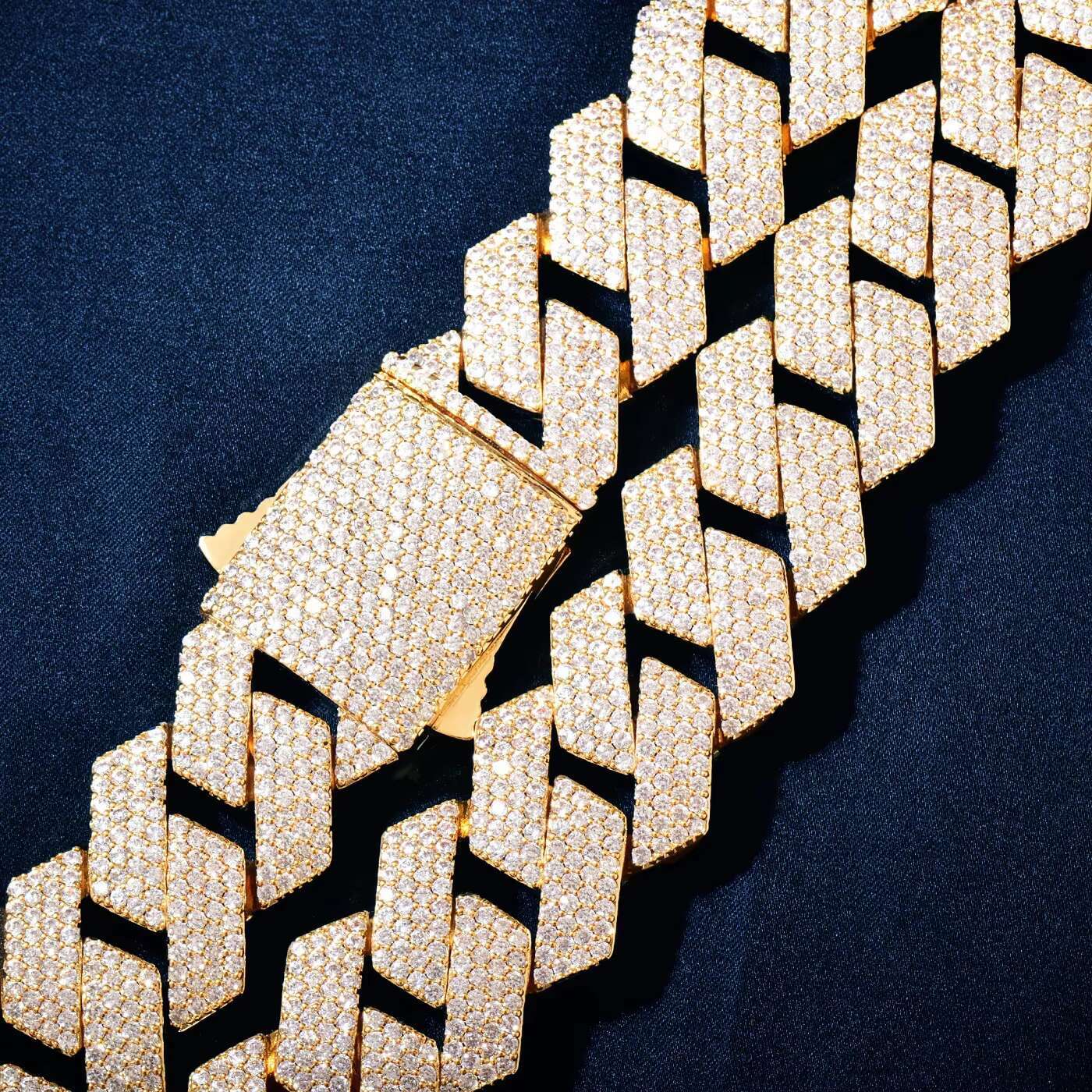 20mm dia bracelet necklace, golden copper ice pearl cubic zirconia Miami Cuban chain accessory