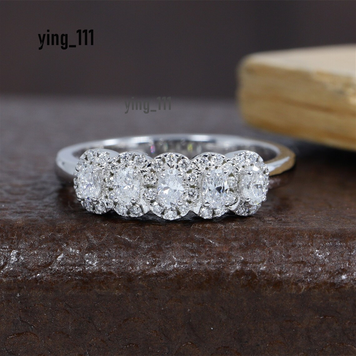 Jewelry 3*2mm Oval Five Stone Diamond Ring Lab Grown Diamond Certificate Oval Halo Diamond Ring 14K White Gold Eternity Band
