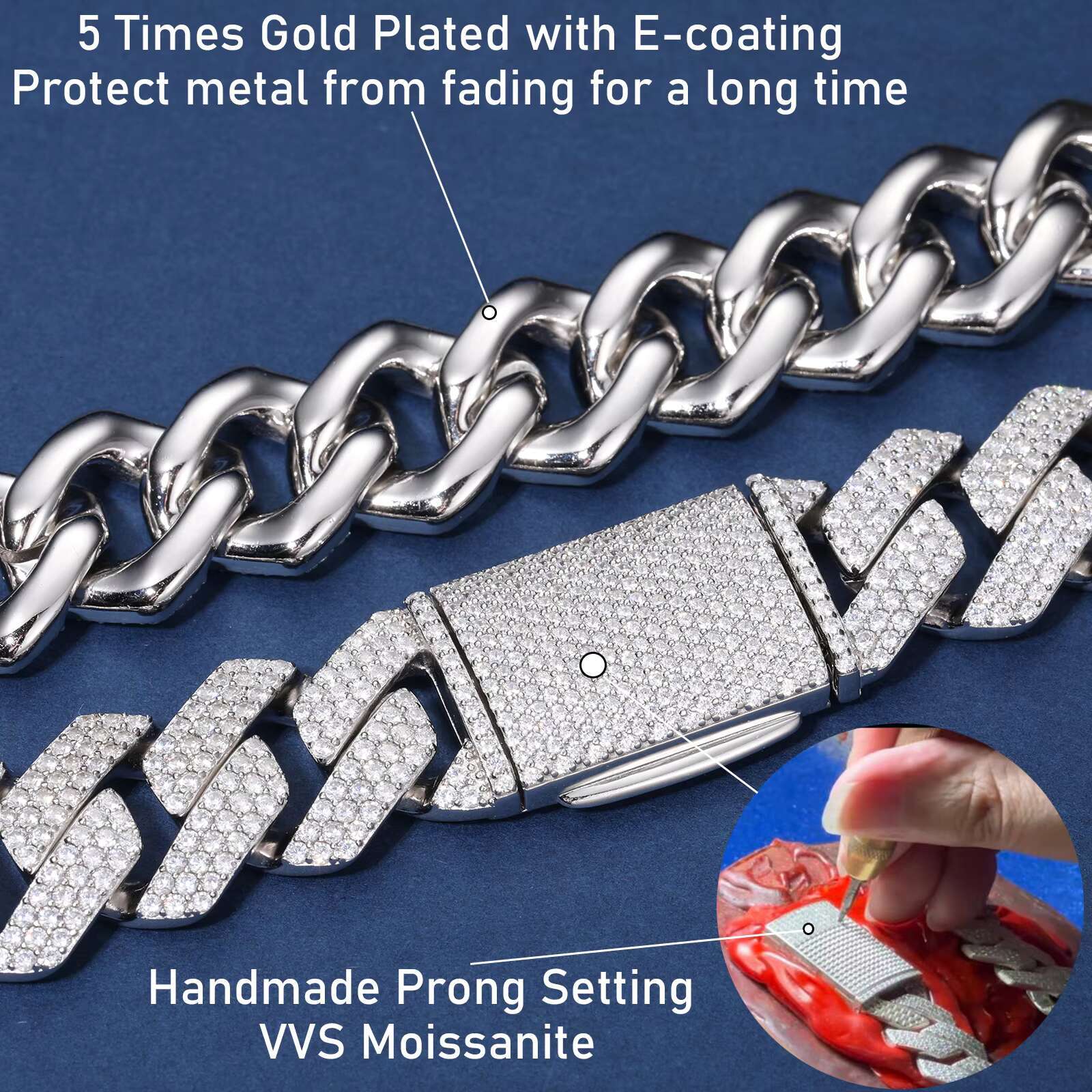 High Quality Cubana Hip Hop Jewelry 6-20mm 925 Sterling Silver VVS Moissanite Diamond Iced Out Cuban Link Chain Necklace for Men