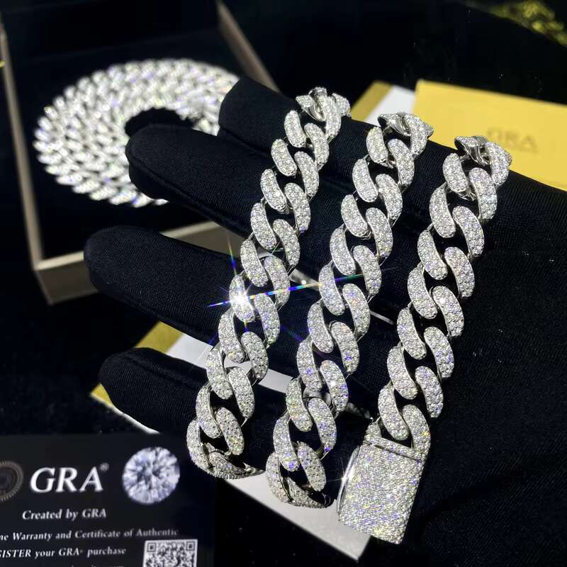 Advanced Customization 15mm Iced Out Miami Cuban Link Pass Diamond Tester VVS Moissanite Jewelry Necklace Hip Hop Cuban Chain