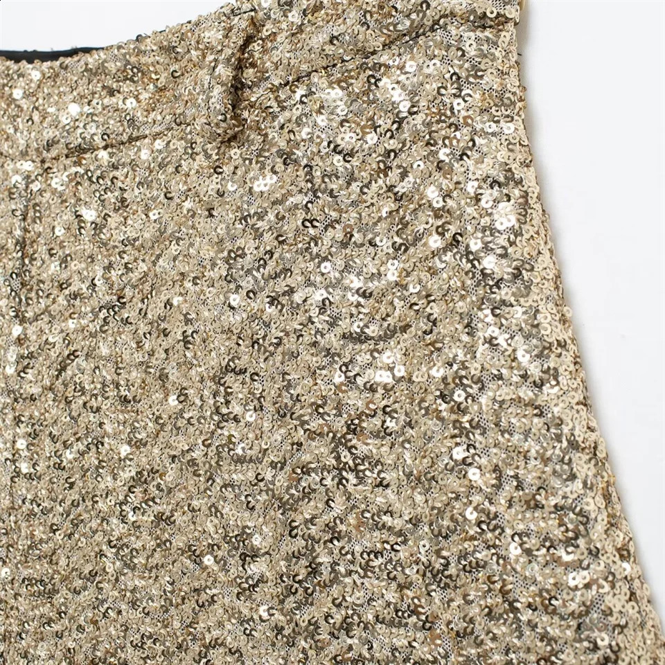 RARF Winter Product Womens Fashion Casual Bead Decoration Mid Waist Gold sequin A-line Wide Leg Shorts 250411