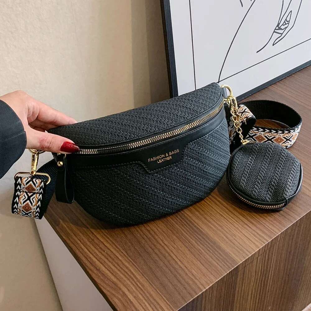 Ladies Banana PU Leather Crossbody with Coin Purse Wide Strap Chest Bag Women's Stylish Waist Solid Shoulder Bags