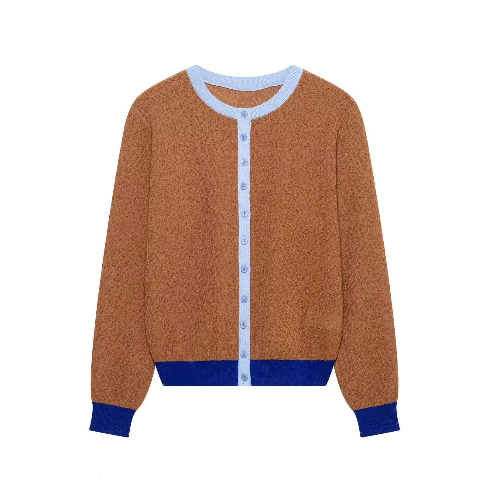 Women's Long Sleeved Knit Cardigan With Contrasting Trim And Button - Down Front For A Fashionable Look