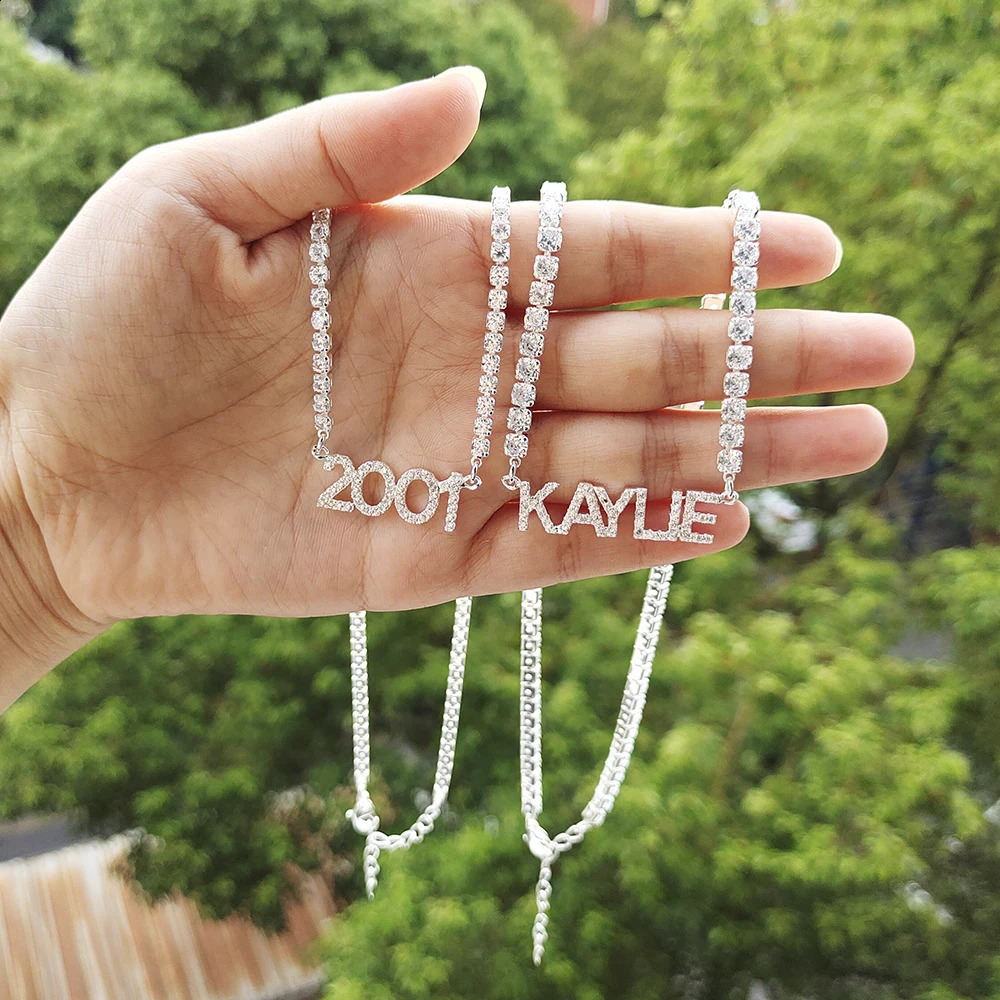 Customized Name Necklace with 9mm Tennis Chain Name Year Necklace Number Personalized Crystal Pendant Christmas or Halloween Gift 250409