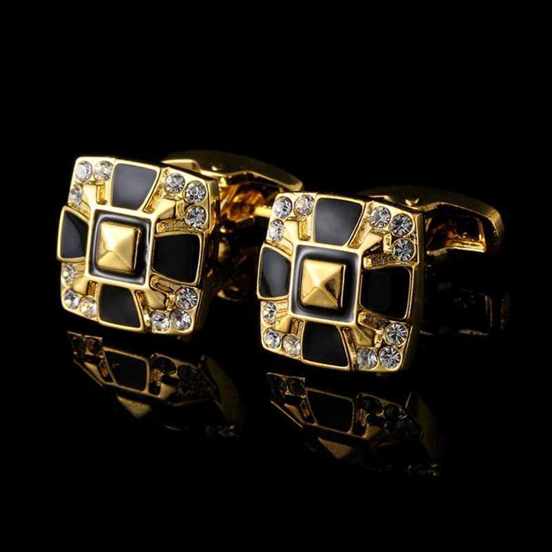 High quality gold black square crystal mens business enamel cufflinks dress accessories French shirt cuffs Fathers jewelry giftsT250412