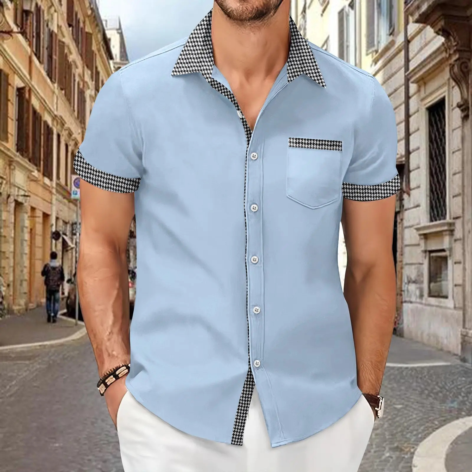 Men Cotton Linen Plaid Blouse Shirts Summer Spring Turn Down Collar Buttonshort sleeve Office Man Workwear Tops 250411