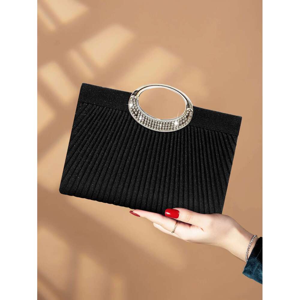 Fashionable Chinese minimalist style pleated evening dress exquisite and romantic metal chain party clutch bag, music festi