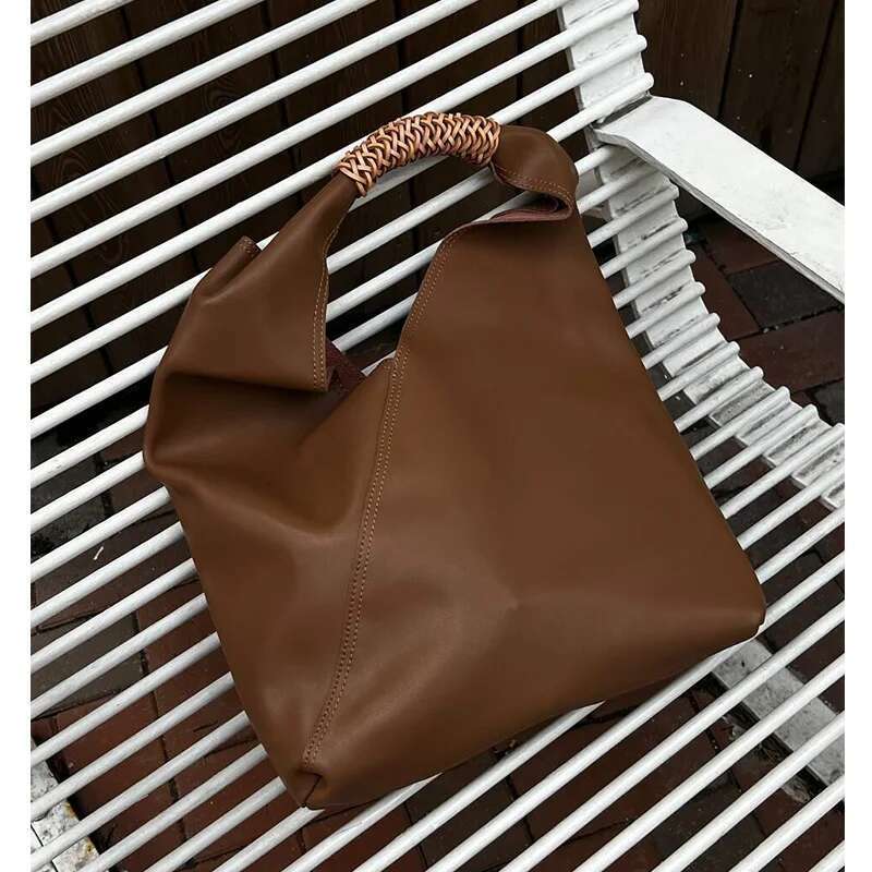 Versatile Women's Tote Cow Leather Underarm Woven Design Single Shoulder Portable Big Bag For Women 2052