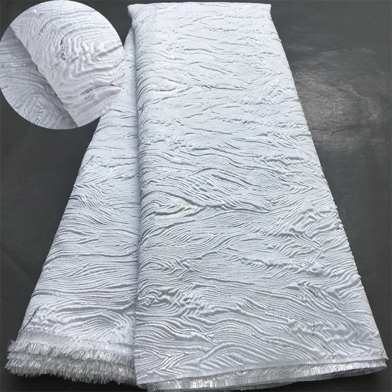 African French Brocade Lace Fabric 2025 High Quality 5 Yards Gilding Nigerian Jacquard Lace Fabric Elegant Dress for Women A4063 250407