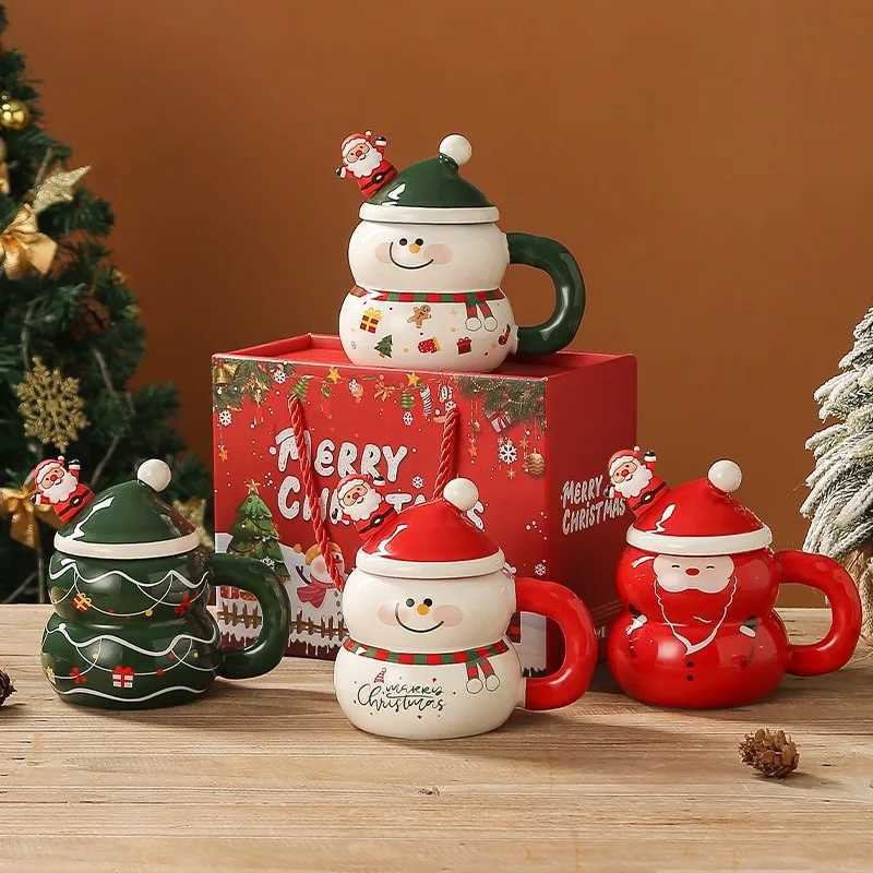 Christmas Creative Christmas Ceramic Cup Cartoon Snowman Mugs Gift Box for Christmas Household Coffee Mug Milk Cup Y251112