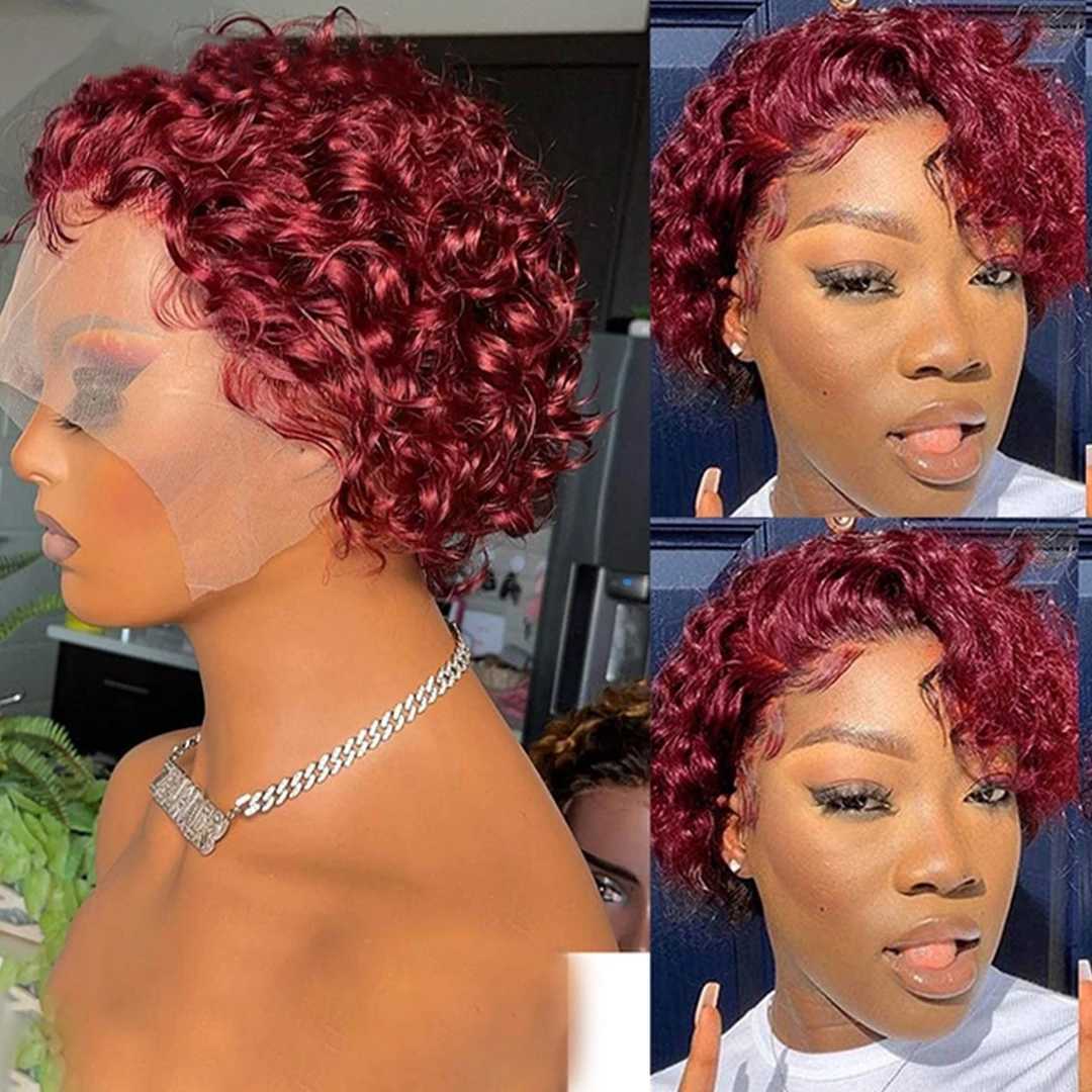 Pixie Cut Wig 99J Color Lace Wig Spring curl Short Bob Human Hair Wig For Women Natural Black Color Blonde Jarin Hair M250412