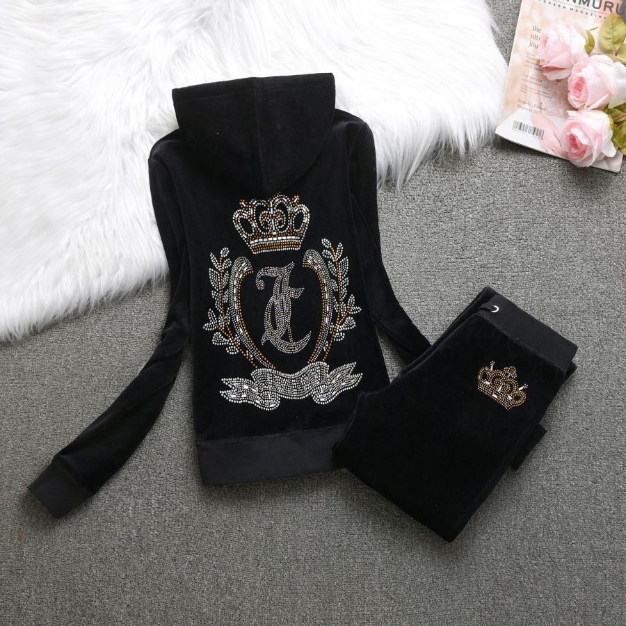 designer womens juicy cotoure tracksuit women short and long sleeved suit velvet two piece sportswear pullover hoodie set color pink C260312