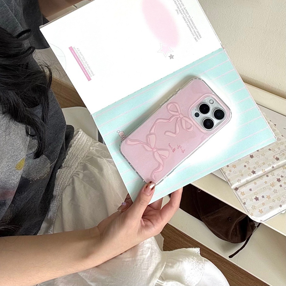 Pink Pearl Bowknot Phone Case Compatible with iPhone 17/16 Pro Max Personalized Protective Cover iPhone 15/14