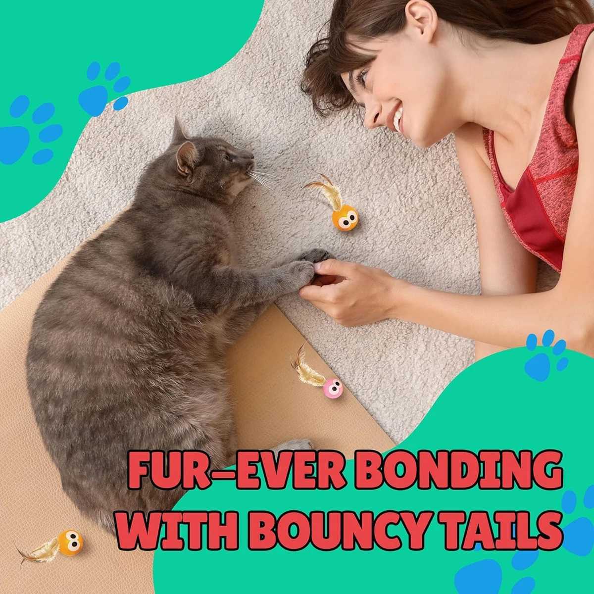 3/5 packs of cat toy balls with feather tails - Stimulating instinct games enhancing pets - Owner bonds Y250412