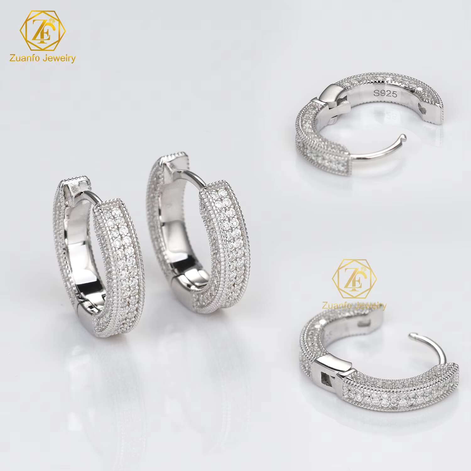 Factory Price 18K Gold Plated 925 Silver Trendy Iced Out Moissanite Hiphop Earrings Diamond Stone Hoop Earrings for Party Gifts
