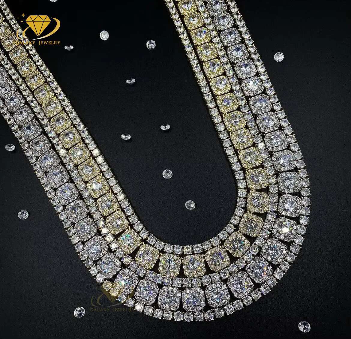Fashion Jewelry Tennis Chain 2-6mm Moissanite Diamonds Iced Out 925 Silver Custom Rose Yellow White Gold Plated Tennis Necklace