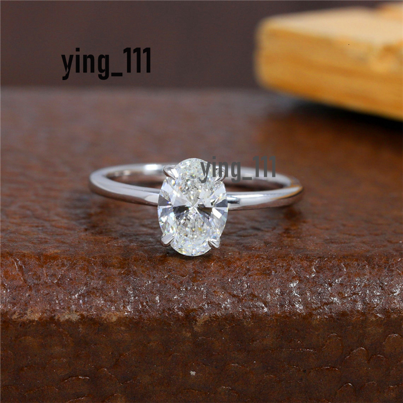 Jewelry 14K 18K White Real Gold IGI Lab Diamond Ring 1.0 Carat Oval Cut Solitaire Ring For Women Hiden Halo Simple Style Engagement Ring