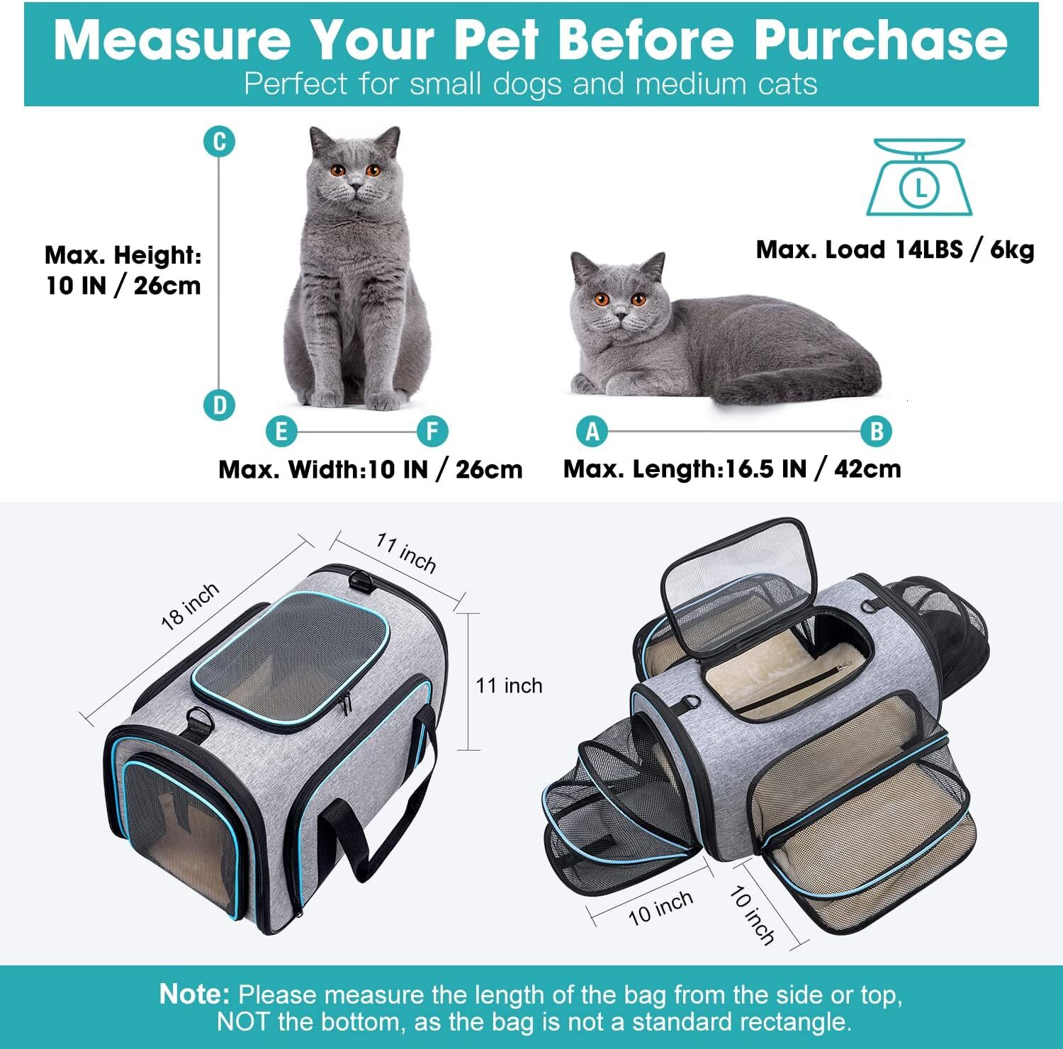 Siivton 4-way expandable pet harness, airline approved foldable cat soft edge harness with detachable wool pad, suitable for cats, puppies, and small 