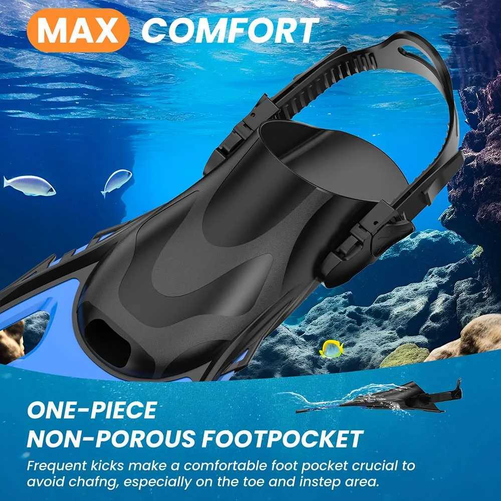 Inflatable Fin Swimming Fin Travel Size Short Adjustable for Inflatable Diving Adult Male Female Neutral Open Heel Swimming Flip CoverY250412