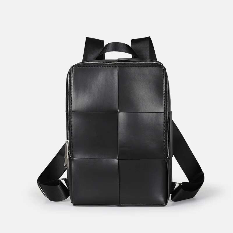 New Fashion Brand Genuine Men Woven Backpacks Real Natural Leather Student Backpack Boy Weave Computer Laptop Bag
