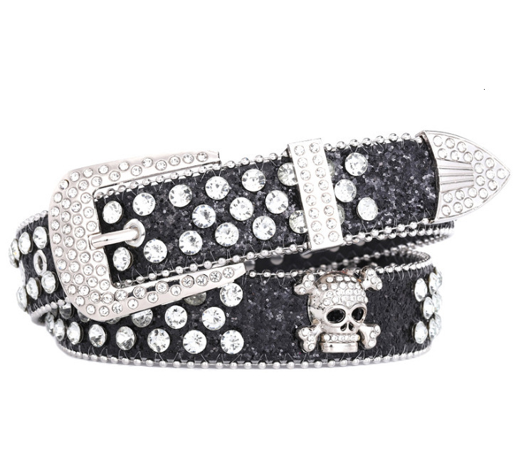 Button head three piece set rhie inlaid belt, versatile decoration for women, skull head, personalized with dia sequins