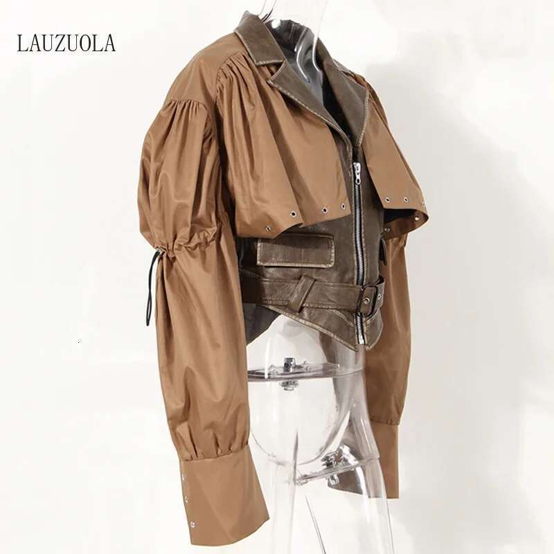 Two Piece Women Drawstring Cropped Jacket And PU Faux Leather Sleeveless Vest Matching Sets 2024 Autumn Winter Fashion Outerwear