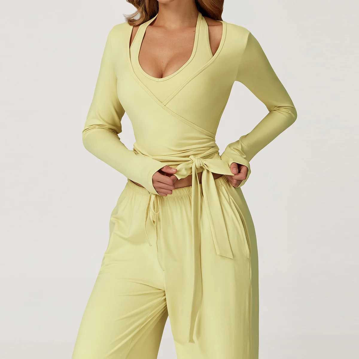 New Women Yoga Set 2/3 Pieces Long sleeves Workout Tracksuit Sportswear Gym Clothing Wide-leg sport pants Fitness Sports Suit J251112