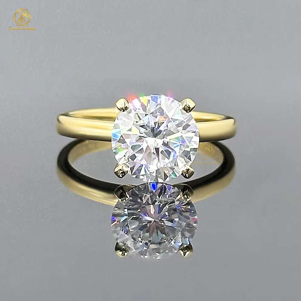 Engagement Ring 4 Claw Simple and Sophisticated 3.5ct Round Moissanite Diamond 14K Yellow Gold Solitaire
