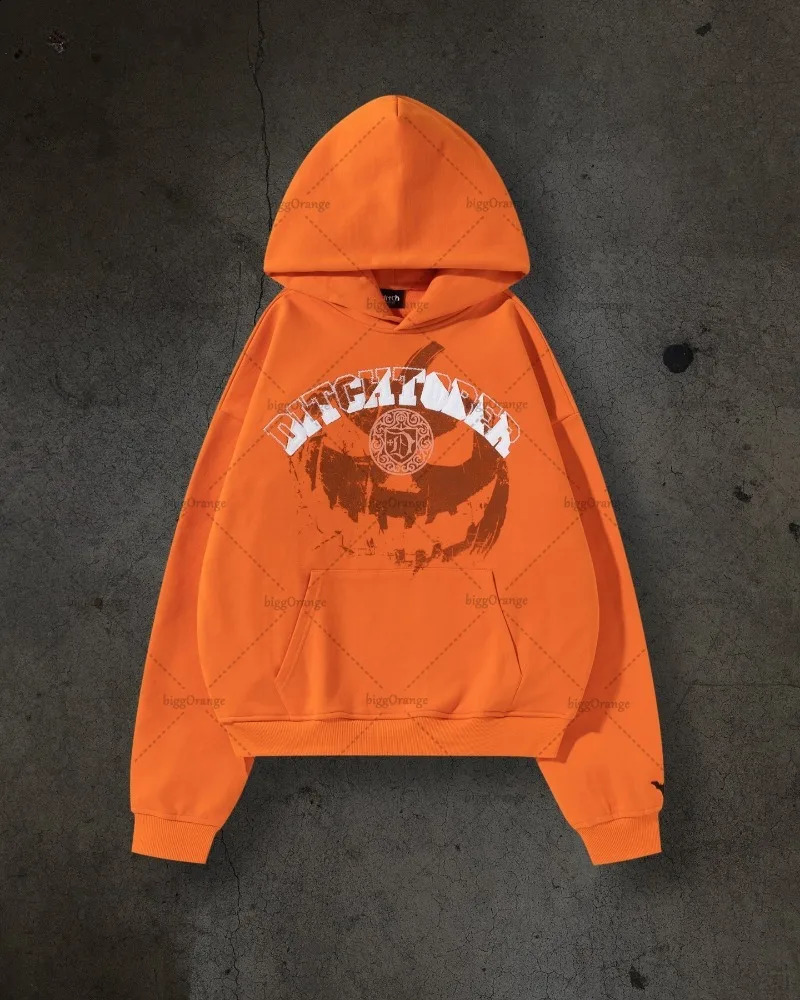 Loose fitting clothing European and American street Harajuku Spoof pumpkin head printed hoodie fashion trend oversized sportswear 250411