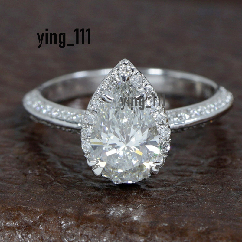 Jewelry White Gold Ring For Women 14K 18K Solid Gold 1.5 Carat Pear Halo Lab Diamond Engagement Ring IGI CVD HPHT Diamond Womens Gold Ring