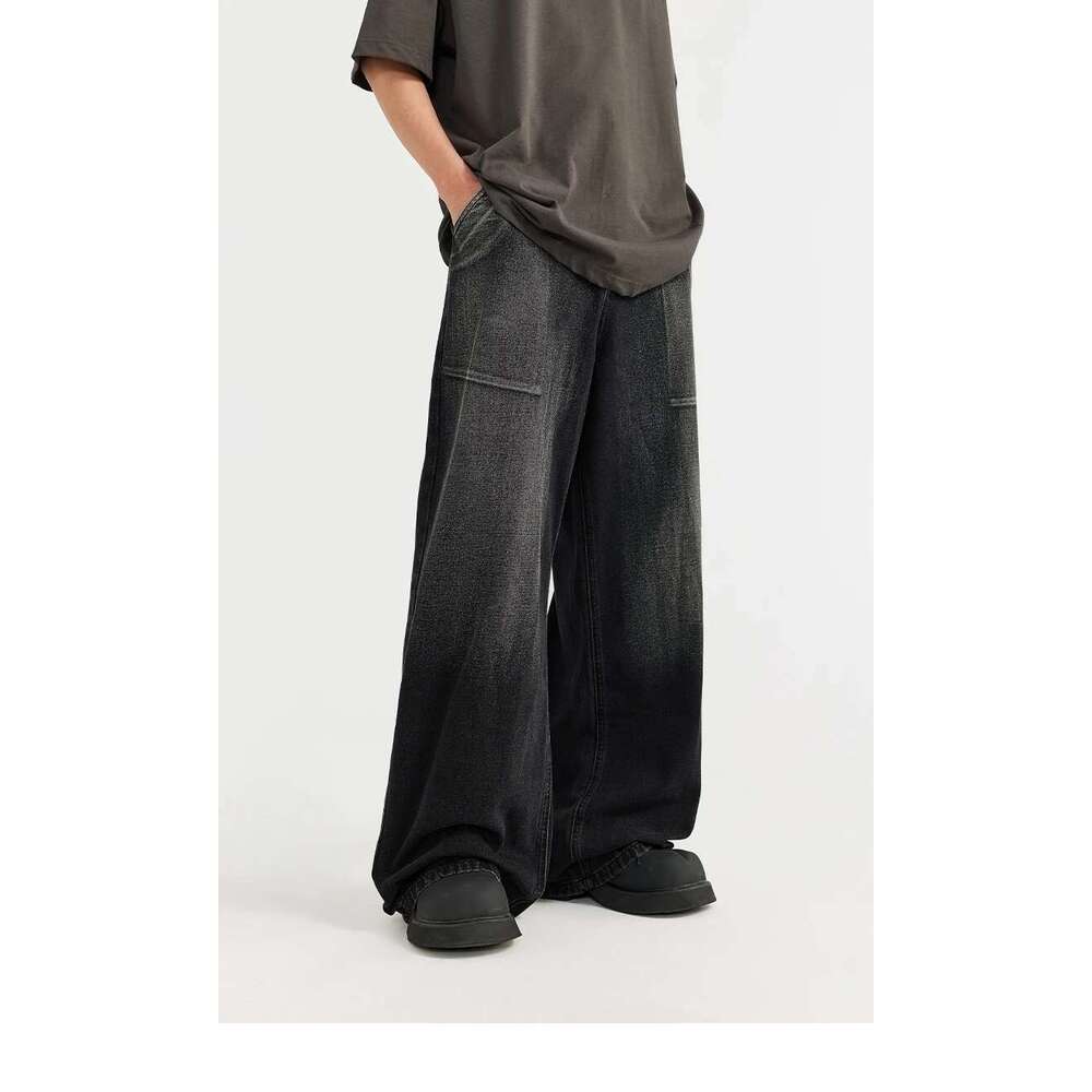 Men's Baggy Jeans 2024 Trendy High Street Wide Leg Denim Trousers Plus Size