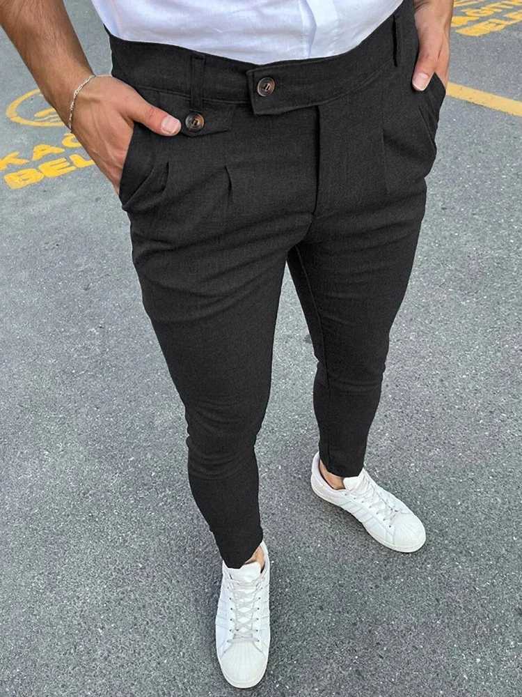 2024 Spring/Summer New Casual Set Mens Trouser Retro Solid Color Ultra Thin Pencil Pants Fashion Button Waist Design Mens Trouser W250411