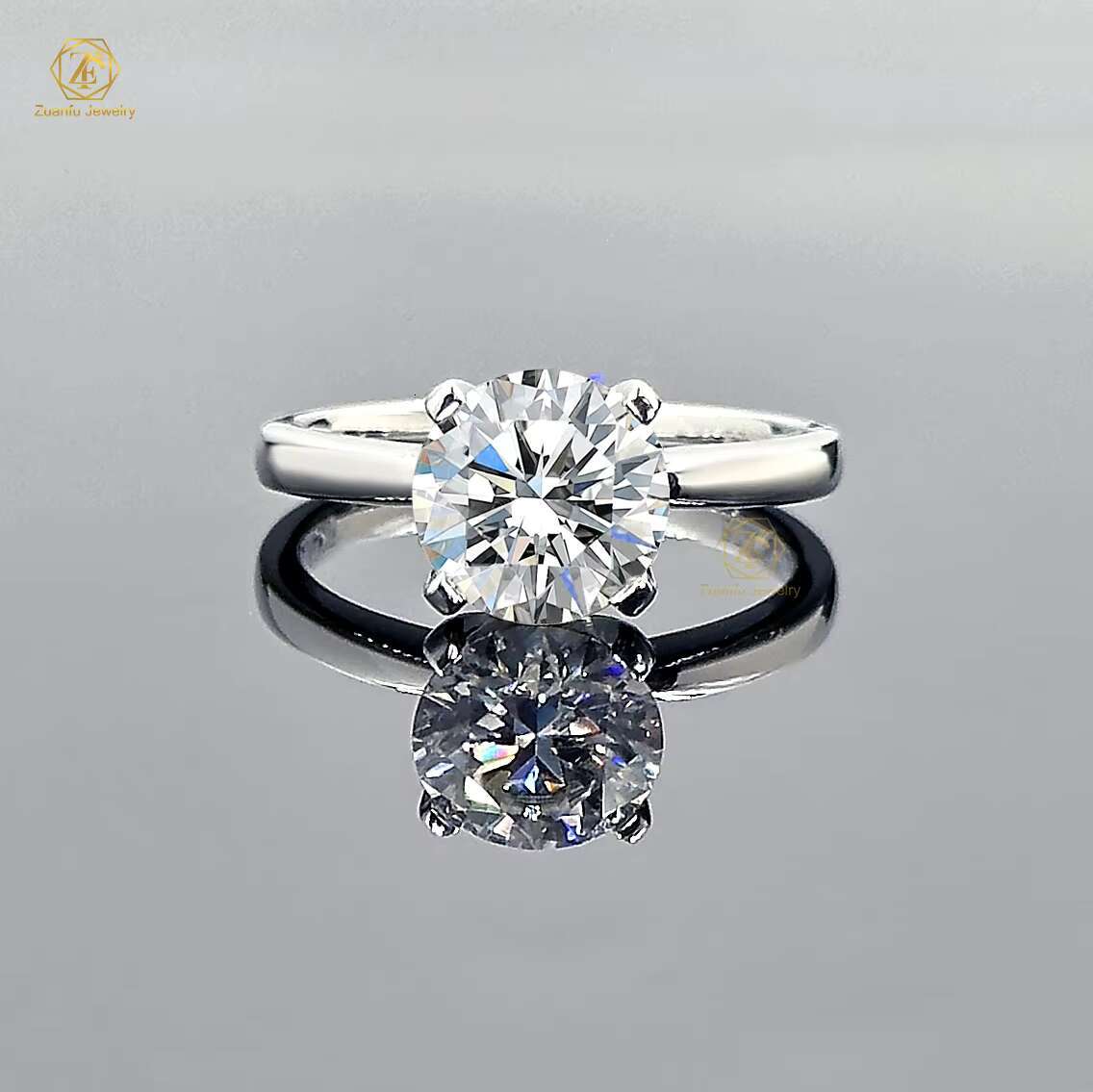 Fine Rings 5mm 8mm 4 Prong Setting D VVS Moissanite Silver Ring Romantic Style Rhodium Plated Jewelry