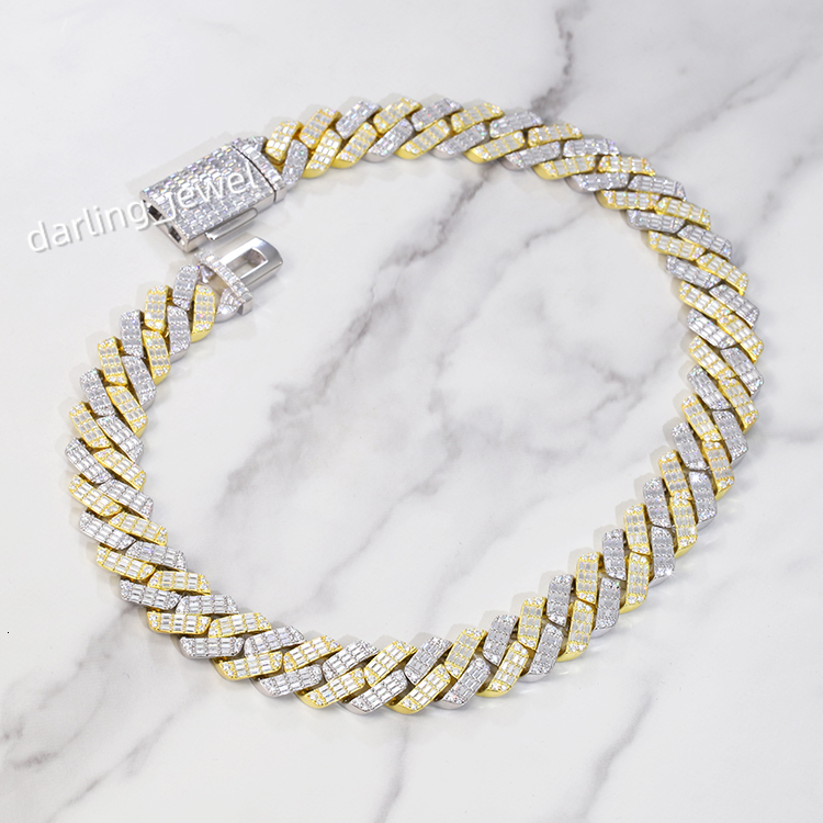 Customized Hip Hop Jewelry 19mm Whitegold Plated Iced Out D VVS Moissanite Cuban Link Chain Necklace baguette Cuban Chain