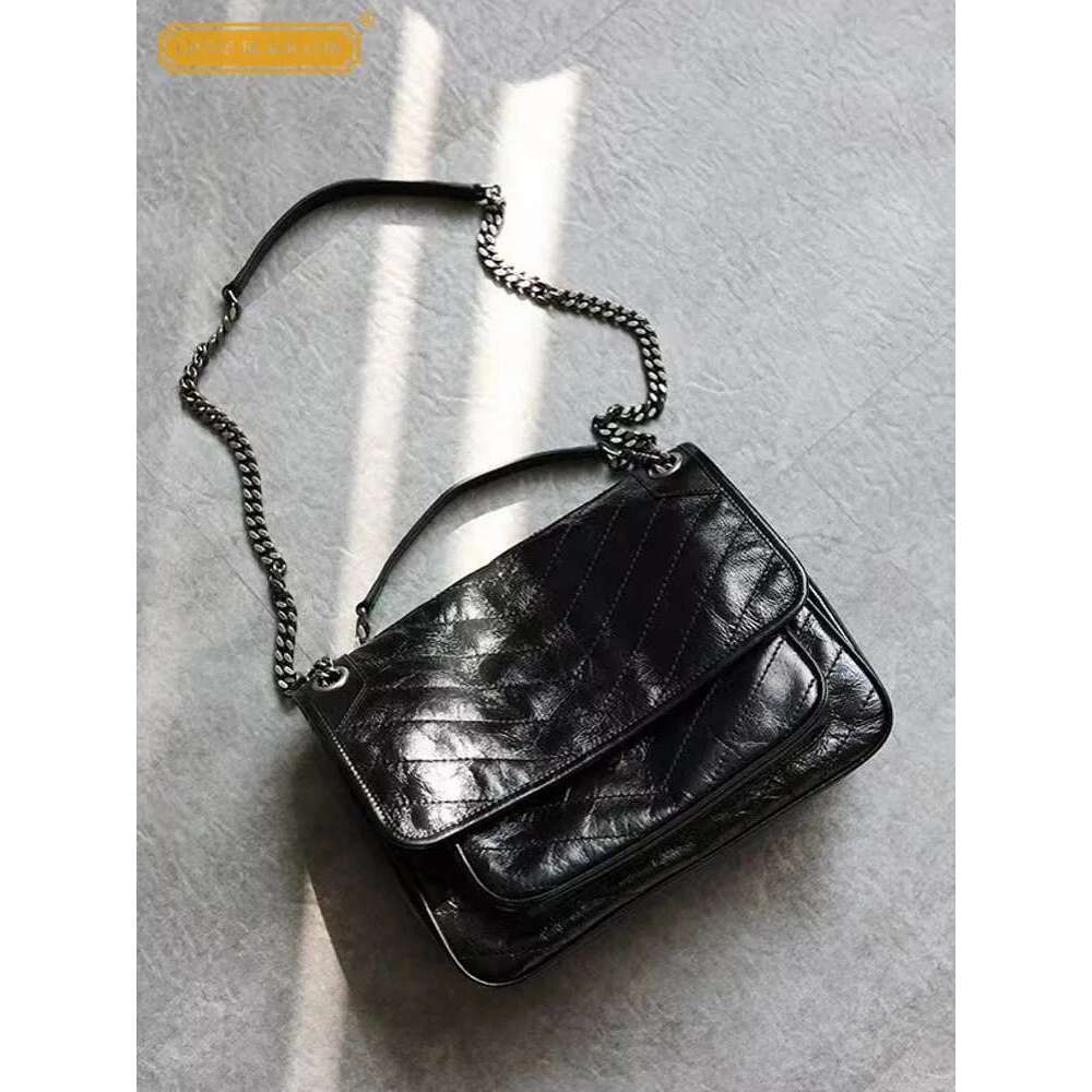 Fashion Women Cowhide Genuine Shoulder Chain Crossbody Bags Flap Satchels Female Vintage Oil Wax Leather Messenger Bag