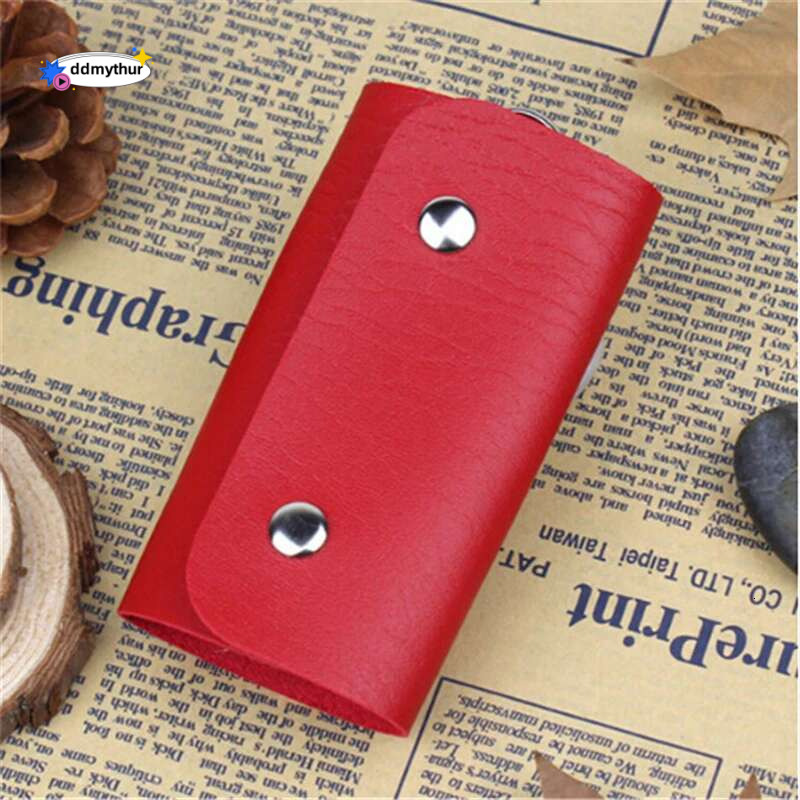 Portable Leather Housekeeper Holders Car Keychain Key Holder Case Unisex Wallet Cover Simple Solid Color Storage Bag ddmythur