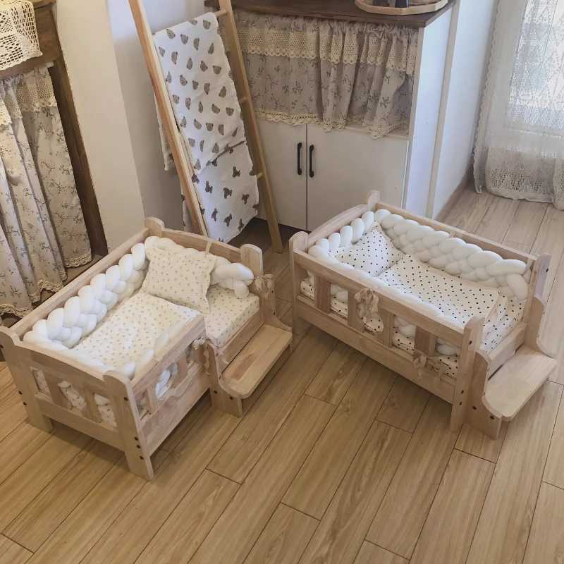 Cat Dog Solid Wood Off Ground Dog House Pet Bed Pet House Furniture Product Supply Bed Accessories Comfortable and Durable X250412