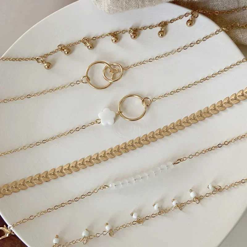 6pcs/sets Trendy Ins Flower Tassel Round Bead Bracelets for Women Charm Leaf Geometric Shape Adjustable Bracelet Jewelry GiftC250411
