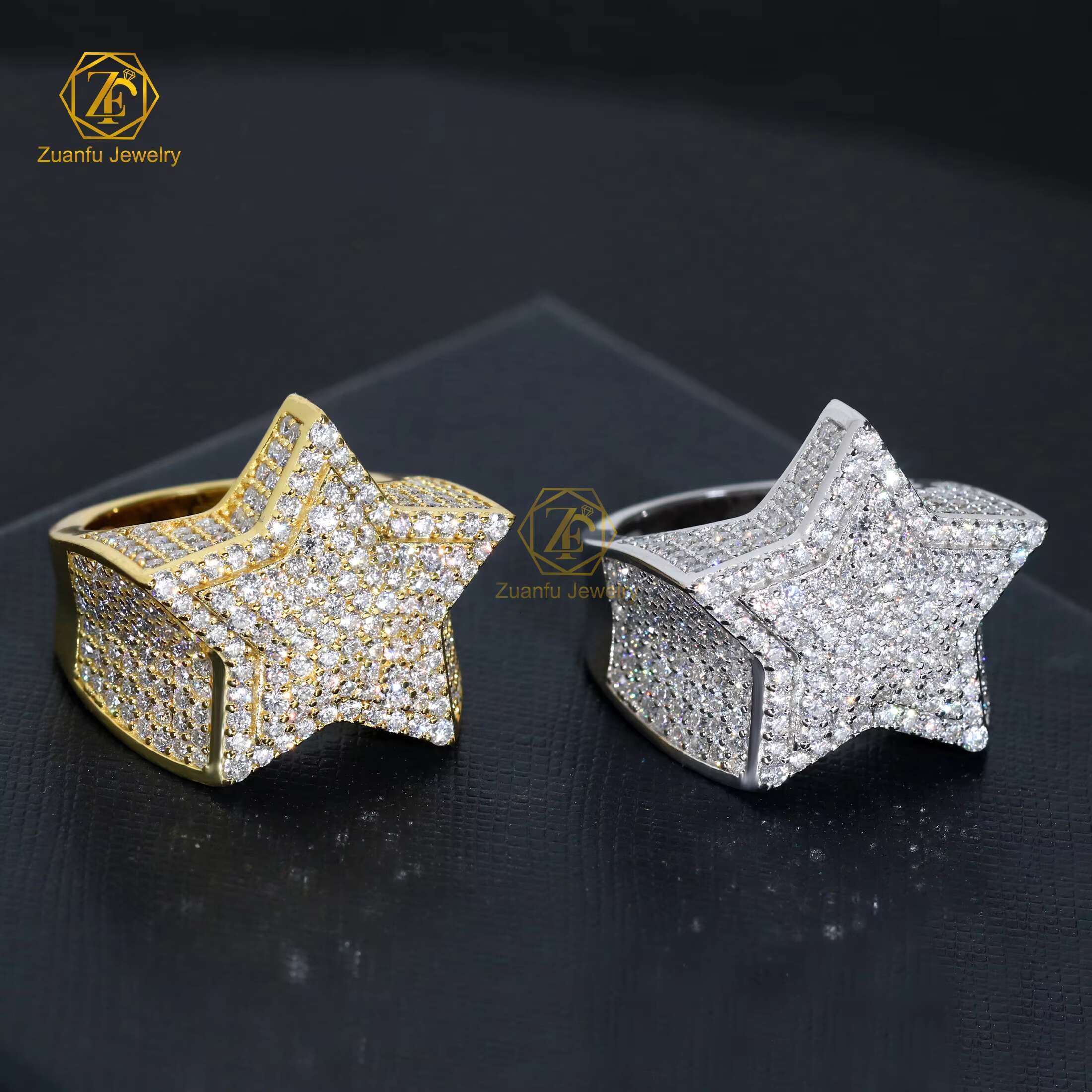 2024 New Fashion Hiphop Jewelry 925 Sterling Silver VVS Moissanite Star Ring With GRA Certificate