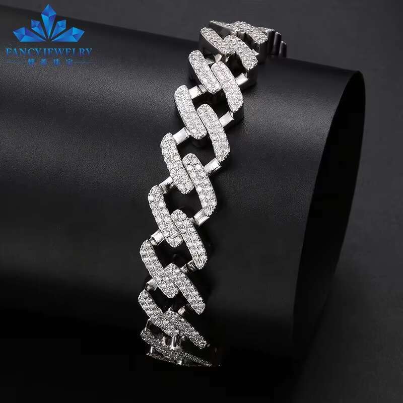 Wholesale 14MM Real Gold Plating Trendy 925 Silver Necklace Moissanite Cuban Link Chain Hip Hop Jewelry Iced Out Cuban Chain