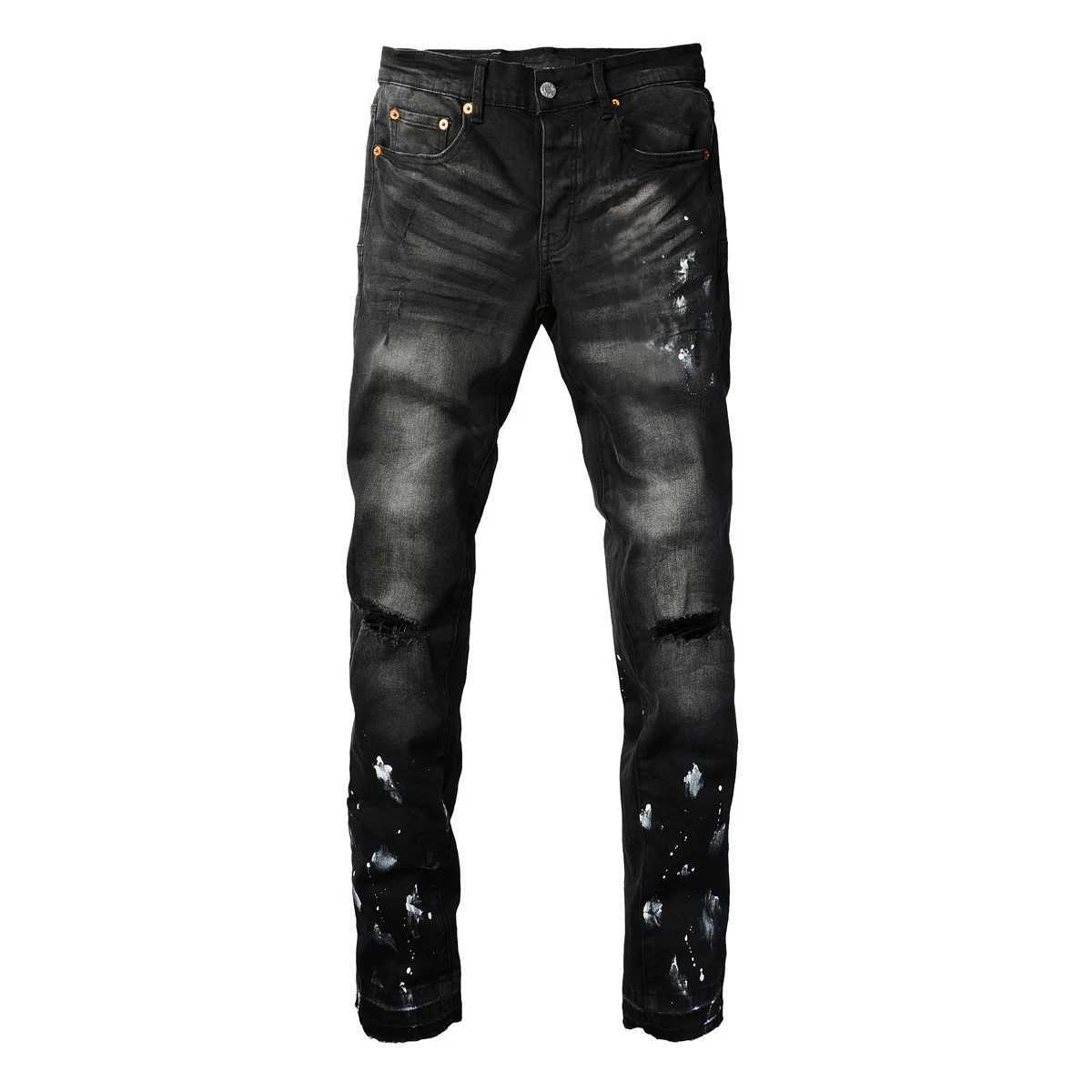 American mens high street black paint old 9002 pants jeans W250412