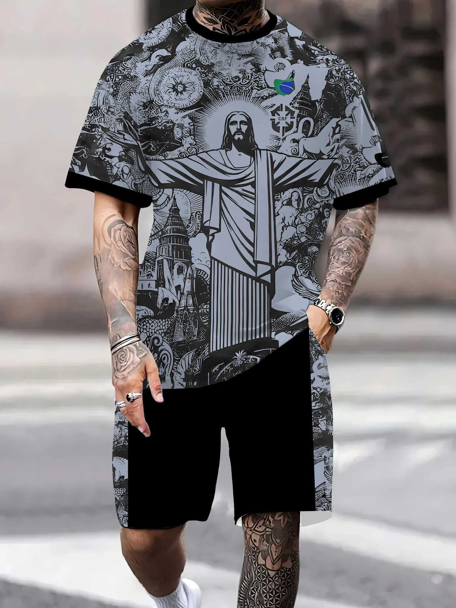2025 Summer New Brazil Special Edition Jesus Adult Set Summer Football Training Short SLeeve Suitable for MeXJ250412