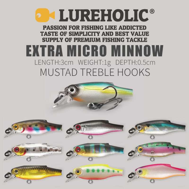 LUREHOLIC 3cm 1g Mini Sinking Extra Micro Minnow Hard Lure Bait Depth 0.5m with MUSTAD Hook Z250411