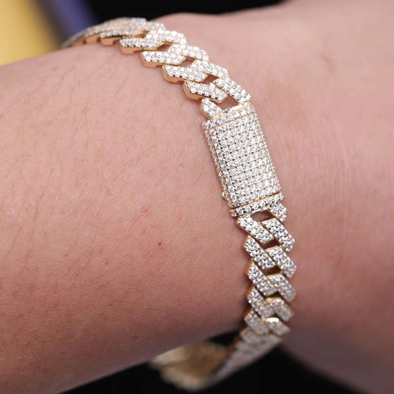 Hip Hop Jewelry Iced Out 7 Inches 10K Gold Cuban Link WhiteVVS Pass Diamond Tester Moissanite Cuban Bracelet