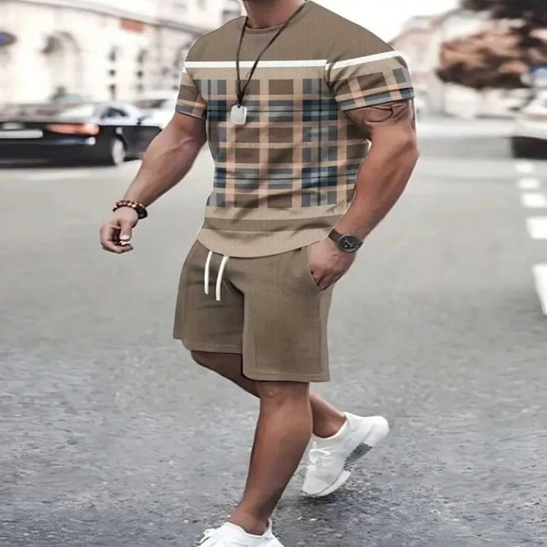 2025 Summer Simple Letter Printing Mens Crewneck Short sleeved Top and Shorts Harajuku Street Fashion Mens Casual ClothingXJ250412