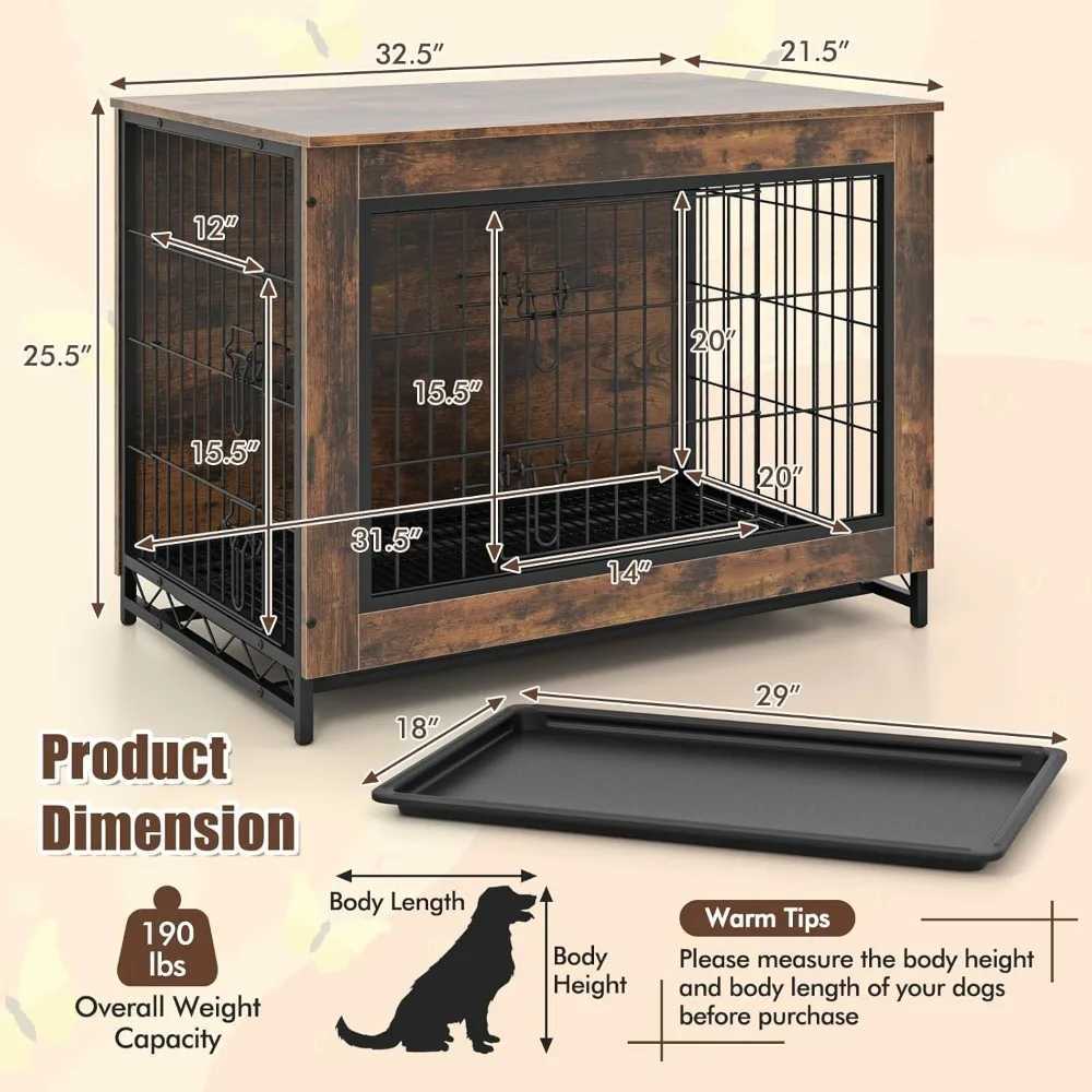 Dog cage side table with double doors and detachable pull-out tray left and right doors X250412