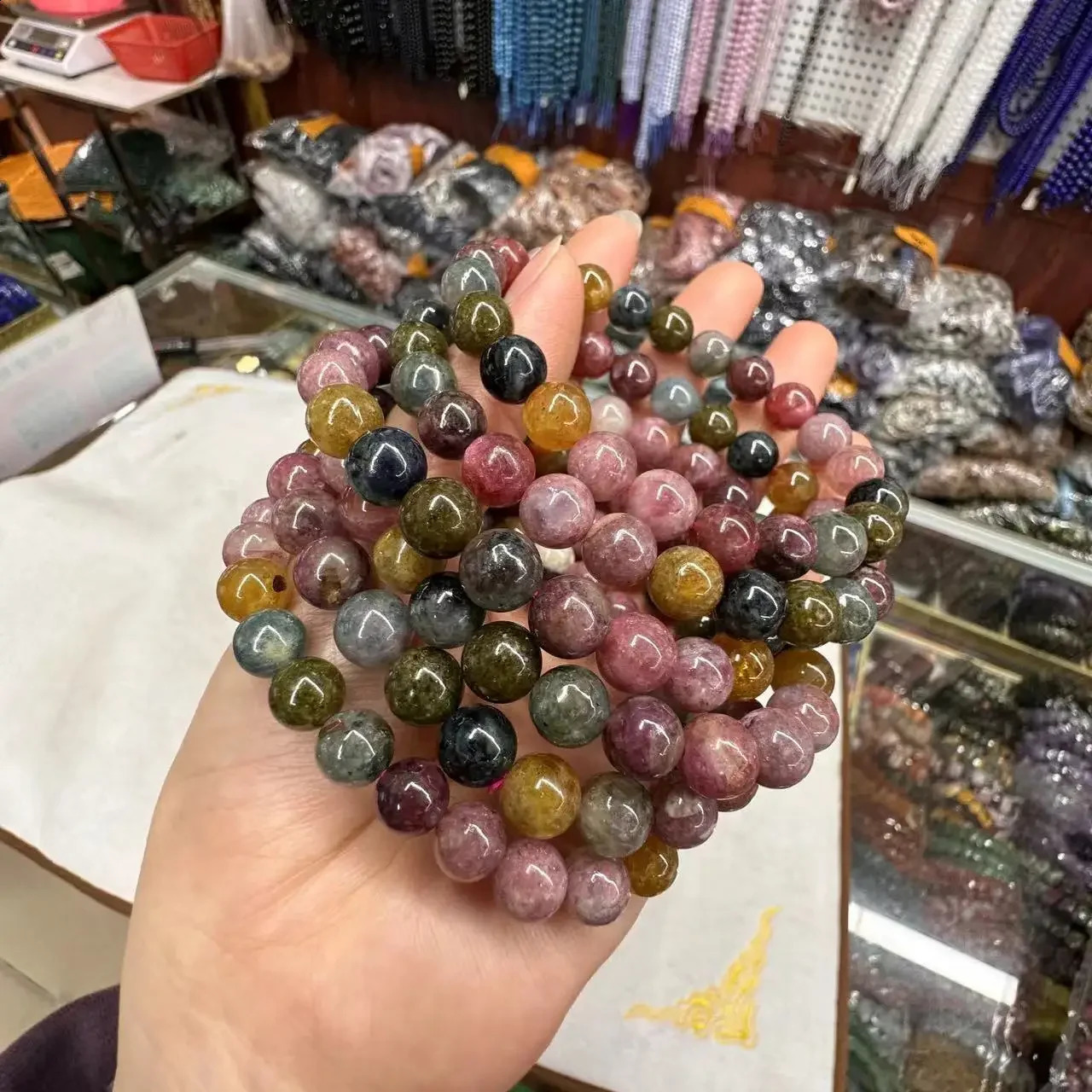 Natural colored tourmaline bracelet simple energy elastic bracelet academic magnetic on-site jewelry party gift wholesale 250409