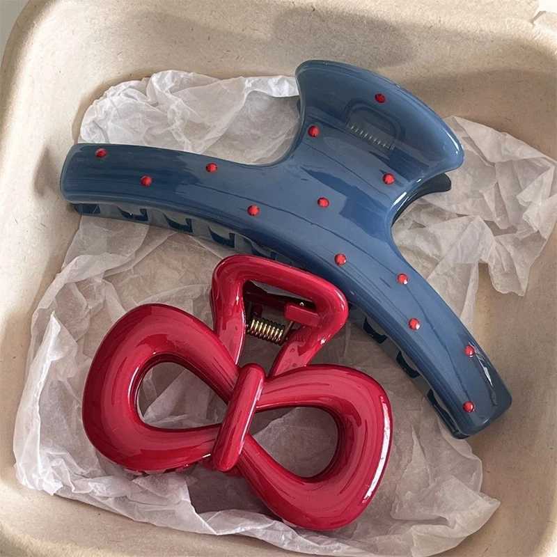 1/2 piece retro blue polka dot red bow hair clip shark claw clip hair clip bucket Korean womens hair clip Y2504012