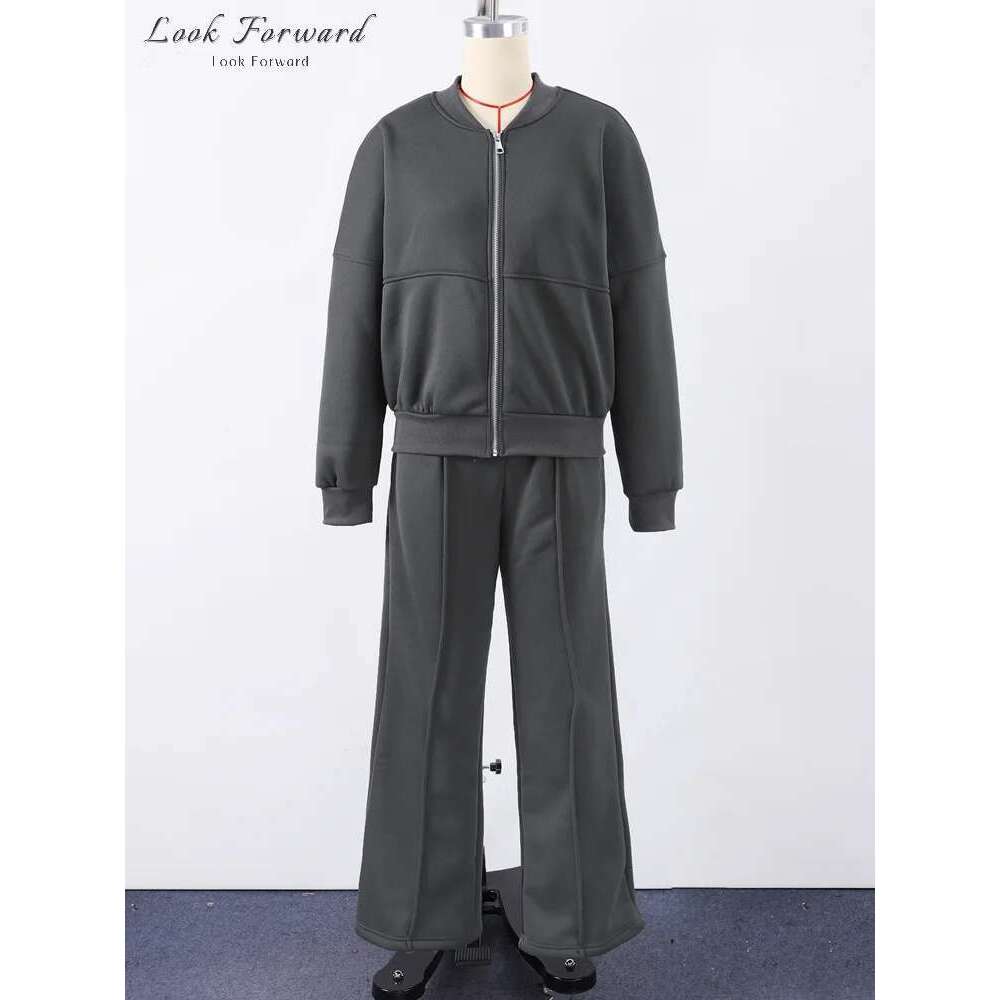 Designer Clothes Casual Sweatshirt Pants Set Women Spring Autumn Zippers O-Neck Jacket Loose Lace-Up Elastic Waist Trousers Suits Lady Solid